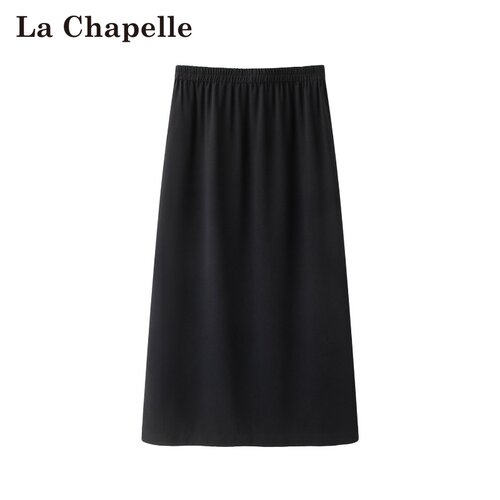 拉夏贝尔/La Chapelle春夏新款纯色松紧腰A字气质通勤开叉半身裙
