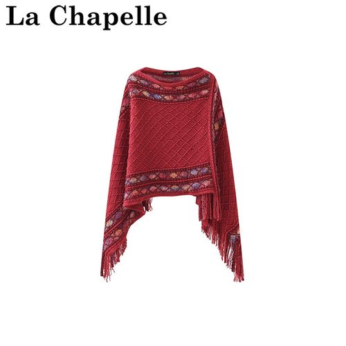 拉夏贝尔/La Chapelle秋季新款高级感气质民族风流苏外搭针织披肩