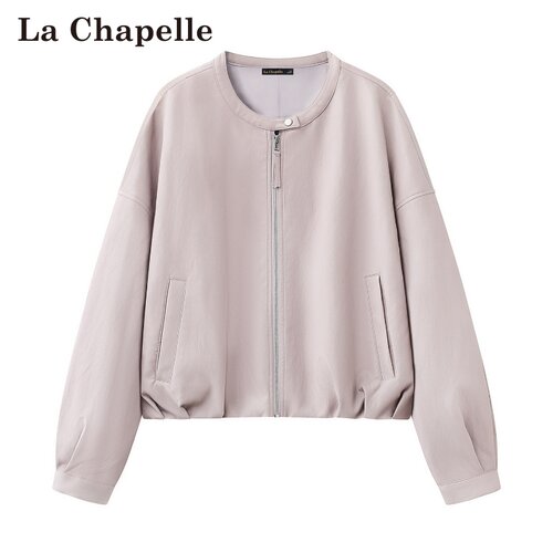 拉夏贝尔/La Chapelle春季新款复古风圆领宽松休闲夹克时尚外套女
