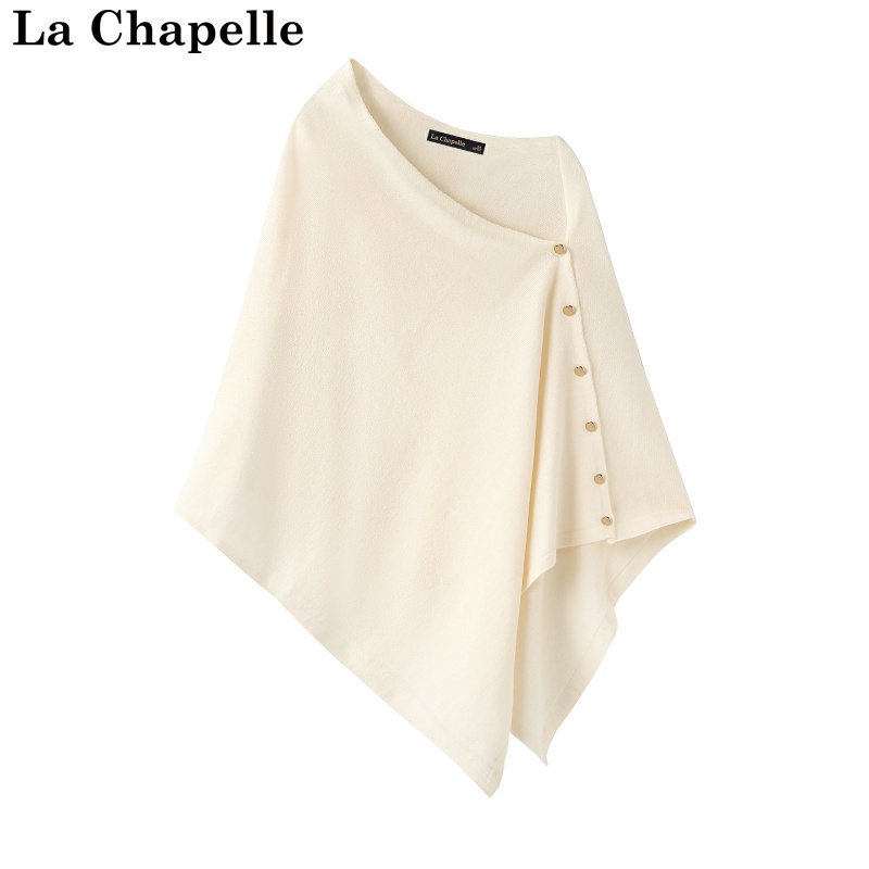 拉夏贝尔/La Chapelle针织套头披肩保暖侧边扣斗篷上衣女围巾罩衫