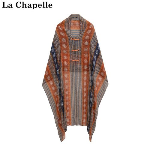 拉夏贝尔/La Chapelle波西米亚民族风盘扣披肩防晒长款印花上衣女