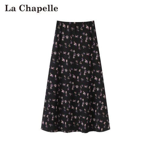 拉夏贝尔/La Chapelle春夏新款复古风高腰碎花裙气质A字半身裙女