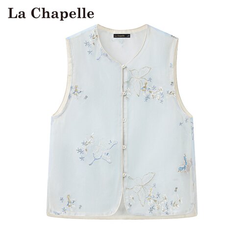 拉夏贝尔/La Chapelle春夏新款国风外穿蝴蝶刺绣薄款无袖叠穿马甲