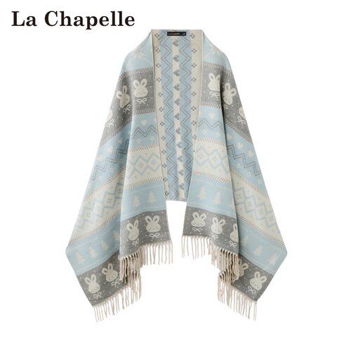 拉夏贝尔/La Chapelle春季新款外搭新中式披肩动物印花流苏围巾女