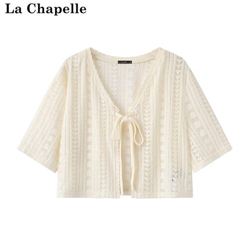 拉夏贝尔/La Chapelle蕾丝V领衬衫罩衫春夏新款开衫宽松外套上衣