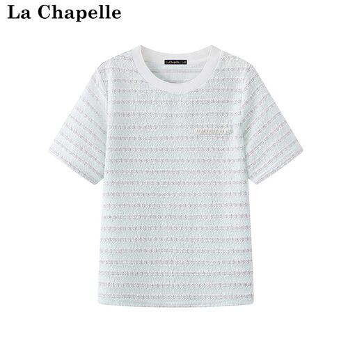 拉夏贝尔/La Chapelle夏季新款针织条纹T恤女短袖气质小香风上衣