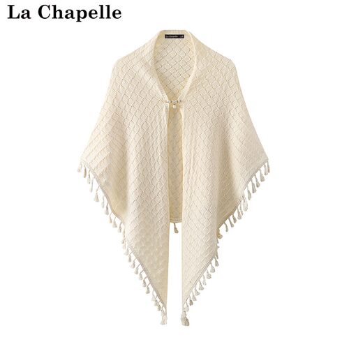 拉夏贝尔/La Chapelle新款菱格流苏针织披肩小众之前优雅坎肩外套