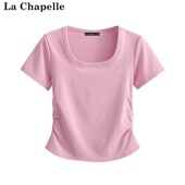 显瘦短袖 拉夏贝尔 简约正肩方领修身 Chapelle夏新款 T恤女上衣