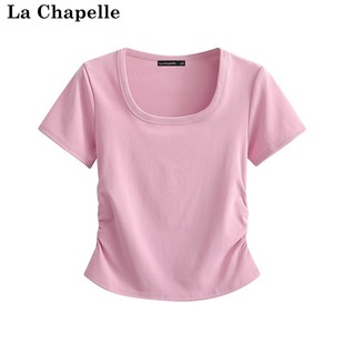 显瘦短袖 拉夏贝尔 简约正肩方领修身 T恤女上衣 Chapelle夏新款