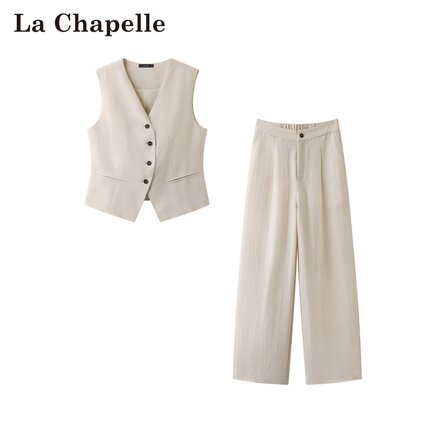 拉夏贝尔/La Chapelle春夏新款老钱风两件套无袖马甲上衣休闲裤女