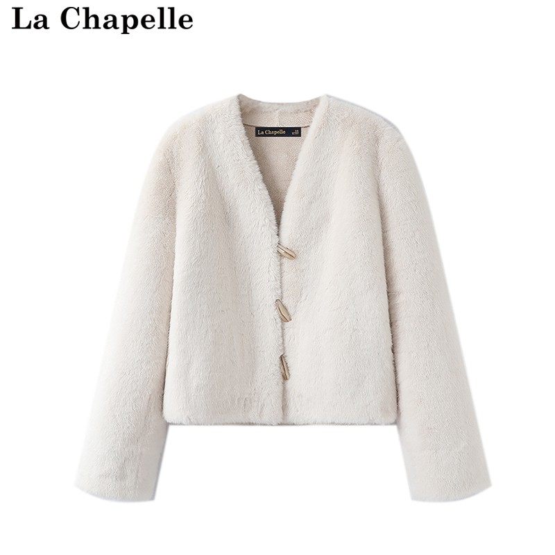 拉夏贝尔/La Chapelle冬季新款法式气质减龄名媛风仿水貂毛外套女