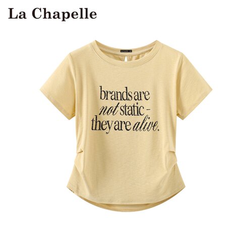 拉夏贝尔/La Chapelle夏季新款通勤风圆领t恤字母印花收腰短袖女
