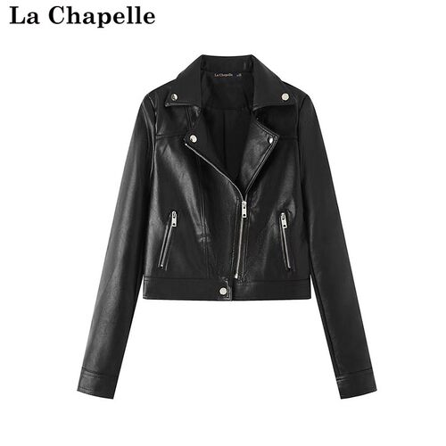 拉夏贝尔/La Chapelle韩版修身机车风皮衣女秋季新款PU皮质外套