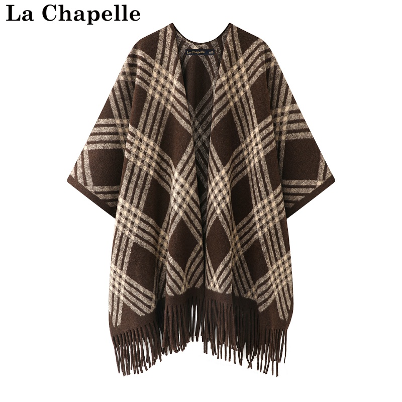 拉夏贝尔/La Chapelle针织条纹披肩加厚气质秋冬流苏民族风开衫女