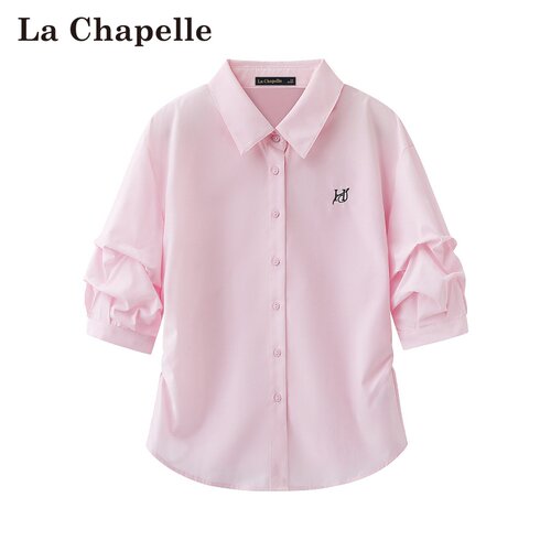 拉夏贝尔/La Chapelle春夏新款翻领chic风韩式字母刺绣通勤风衬衫