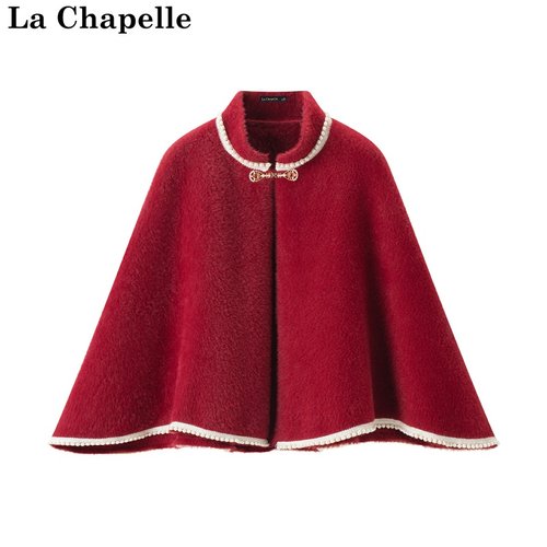 拉夏贝尔/La Chapelle秋冬新款纯色立领钉珠盘扣民国风外搭斗篷女