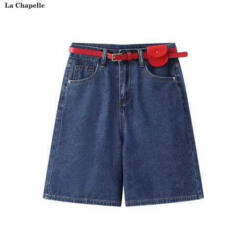 拉夏贝尔/La Chapelle夏季新款百搭休闲复古简约显瘦直筒牛仔短裤