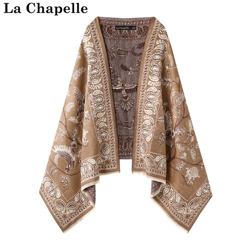 拉夏贝尔/La Chapelle民族风旅游针织披肩女秋冬新款仿羊绒厚上衣
