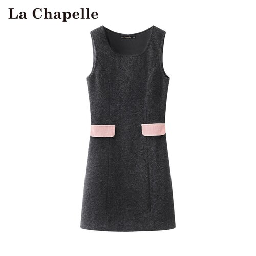 拉夏贝尔/La Chapelle秋冬新款撞色收腰日常裙子简约无袖背心裙女