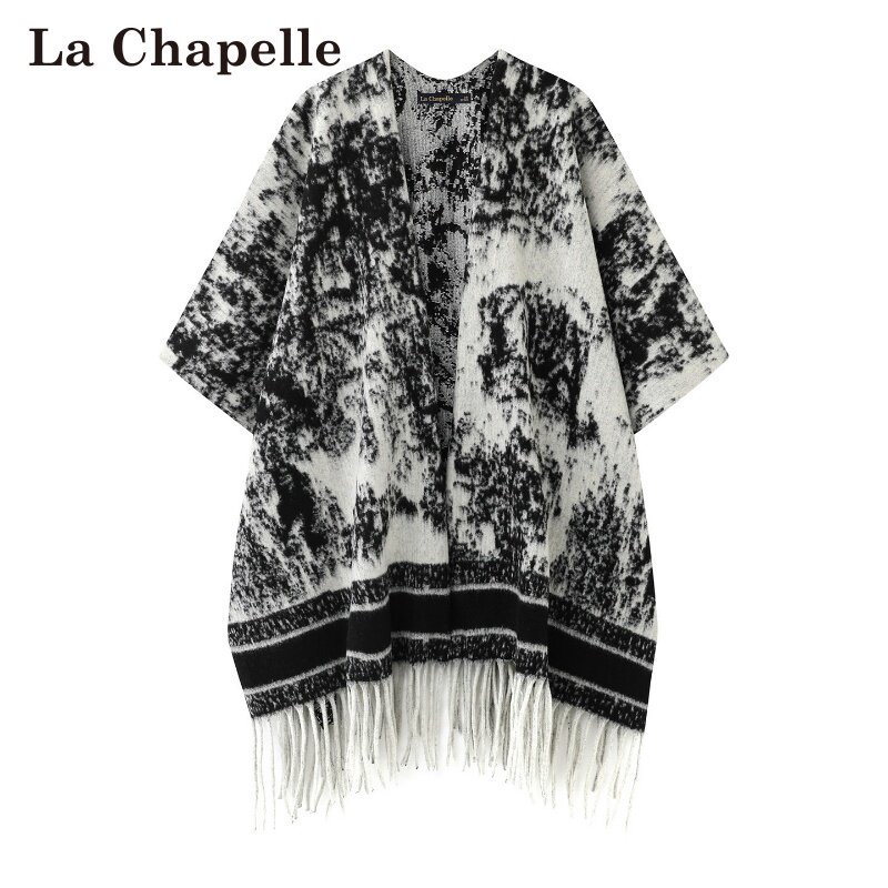 拉夏贝尔/La Chapelle秋冬旗袍外搭披肩式围巾厚款披风针织斗篷女