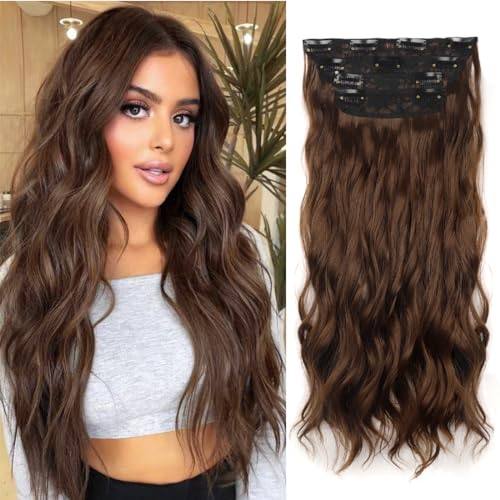 clip in hair extensions  4pcs natural black long wavy hair e