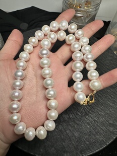 小清新女神款 纯天然浅色珍珠项链1个 12MM锁骨项链近圆轻奢百搭款