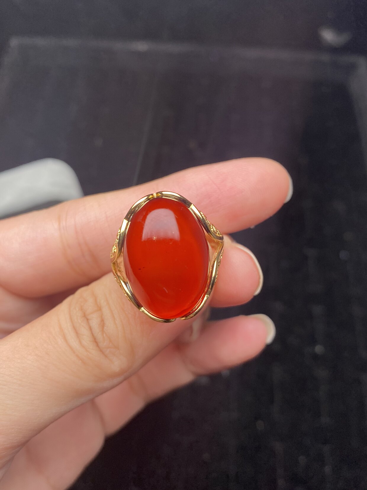 纯天然血珀戒指 血红色高品质925银镶嵌活口 时尚百搭欧款 保真