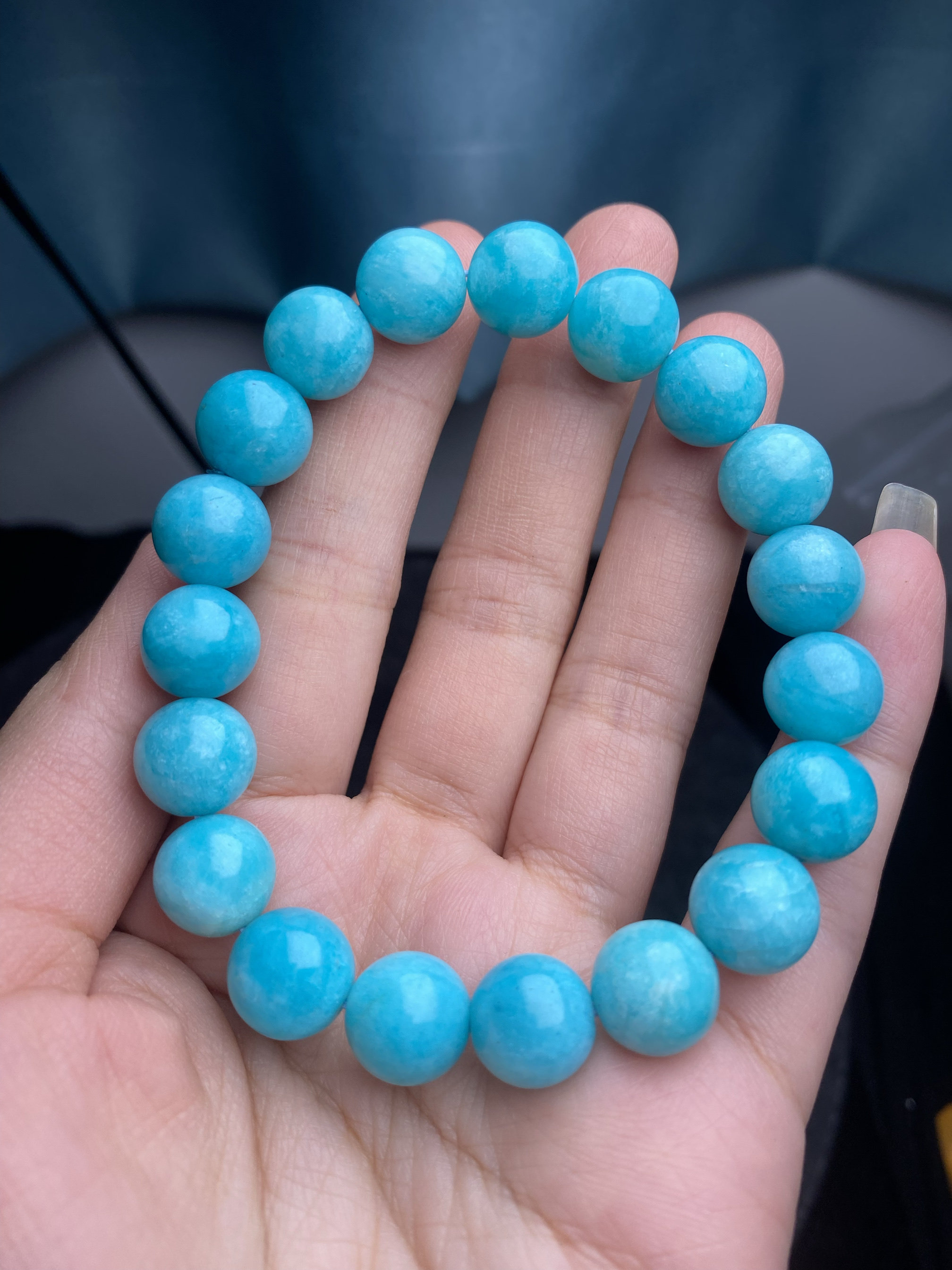 纯天然冰种天河石圆珠手链 冰蓝色高品质老料时尚35克 11MM 保真