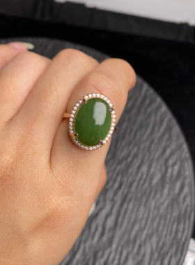 纯天然碧玉戒指 欧款俄料冰透高品质 925银镶活口 12*16mm 保真
