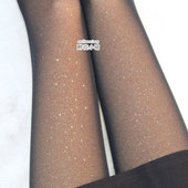 维宾加绒网纱透肤带亮片钻闪闪彩金加厚假透肉打底裤 子 女秋冬长裤