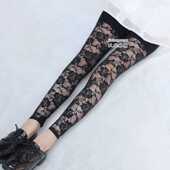 蕾丝网纱打底妈妈裤 弹力高腰黑色 女加肥加大夏薄九分外穿带安全裤