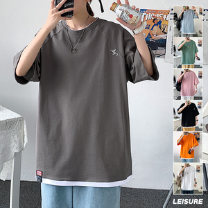 新款T恤落肩时尚宽松韩版圆领港风INS情侣男XZ1415#TC3021#P20,白色t恤 搭配图片