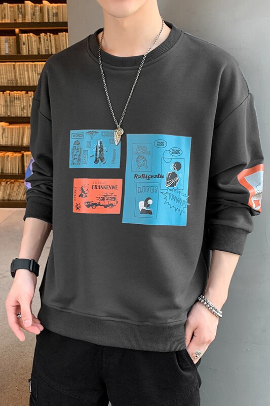 秋冬新款套头圆领时尚大码修身宽松T恤卫衣男XZ1415-2#W5507#,男装卫衣,星座301D-4(原星座1004-4）