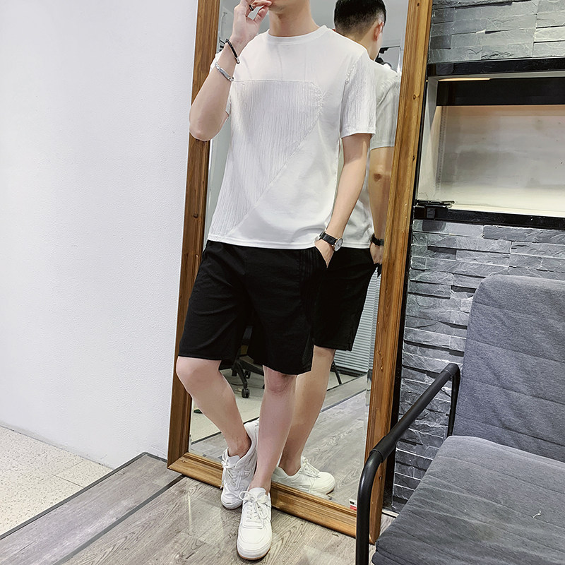 夏季款款个性套头时尚圆领卫衣T恤套装男XZ1415-2#TZ01#P58图片