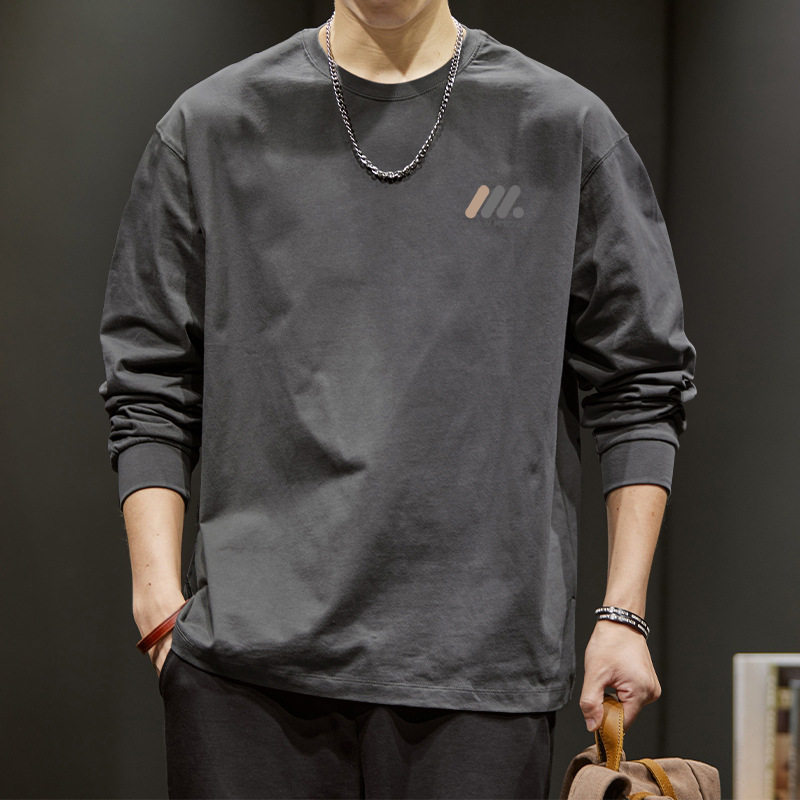 长袖T恤男2026春季新款重磅纯棉内搭薄款圆领打底大码休闲体恤衫