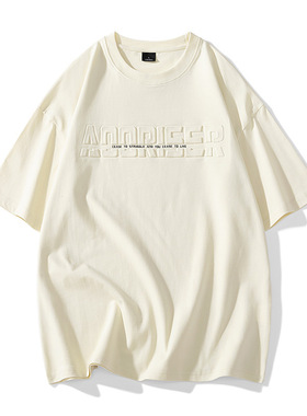 240g落肩纯棉短袖t恤男夏季美式复古五分袖潮牌潮流ins高级感