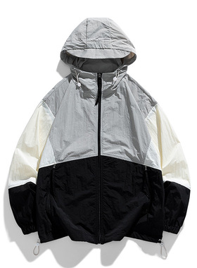 夏季防晒服拼色防紫外线薄款情侣装外套UPF50+男士防晒衣钓鱼服