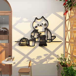 网红咖啡店墙面装饰奶茶店墙壁布置甜品蛋糕背景贴纸画猫咖厅馆角