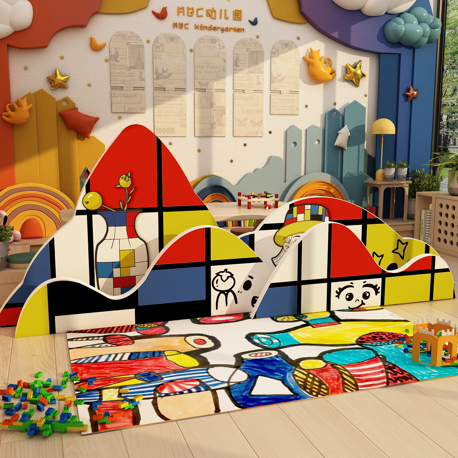 蒙德里安画展场景氛围布置美术教室装饰品幼儿园环创主题墙面材料