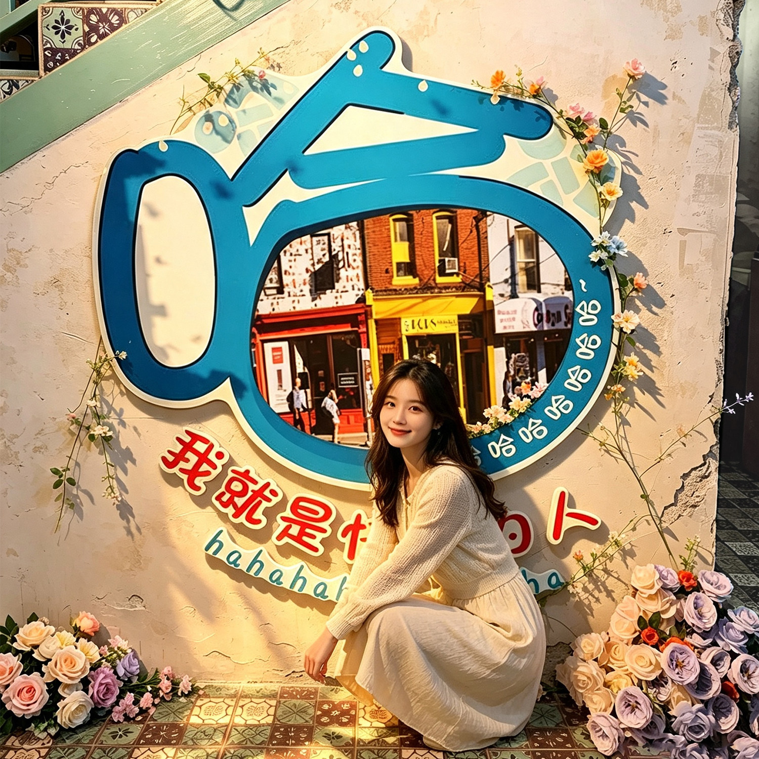 夸哈镜面涂鸦墙贴网红打卡拍照