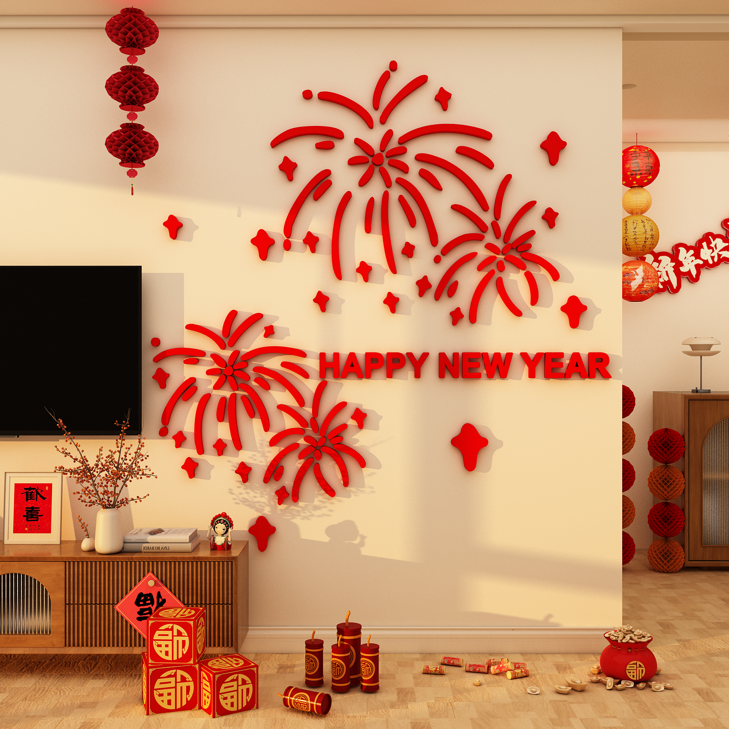 2026马迎新年电视机背景墙面装饰品点缀客厅上方挂件贴纸氛围布置