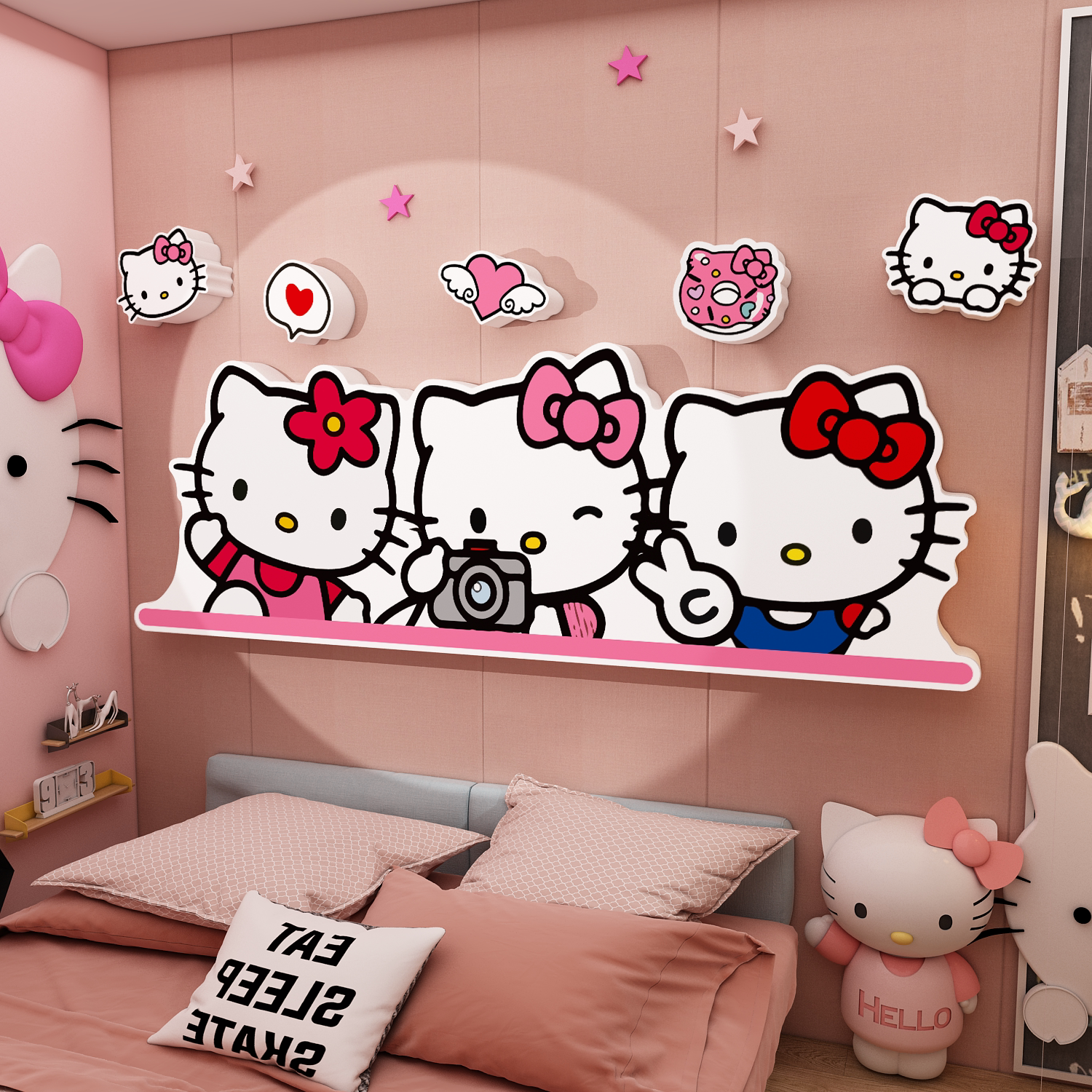 hellokitty猫贴纸儿童房间布置女孩卧室公主床头墙面装饰生日全套