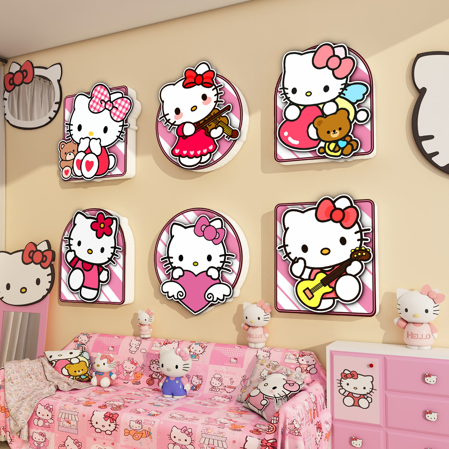 哈喽hellokitty猫儿童房间生日布置墙面装饰女孩卧室公主全套贴画,家居饰品,软装墙贴,淘宝优惠券,粉丝福利购,淘宝优惠卷
