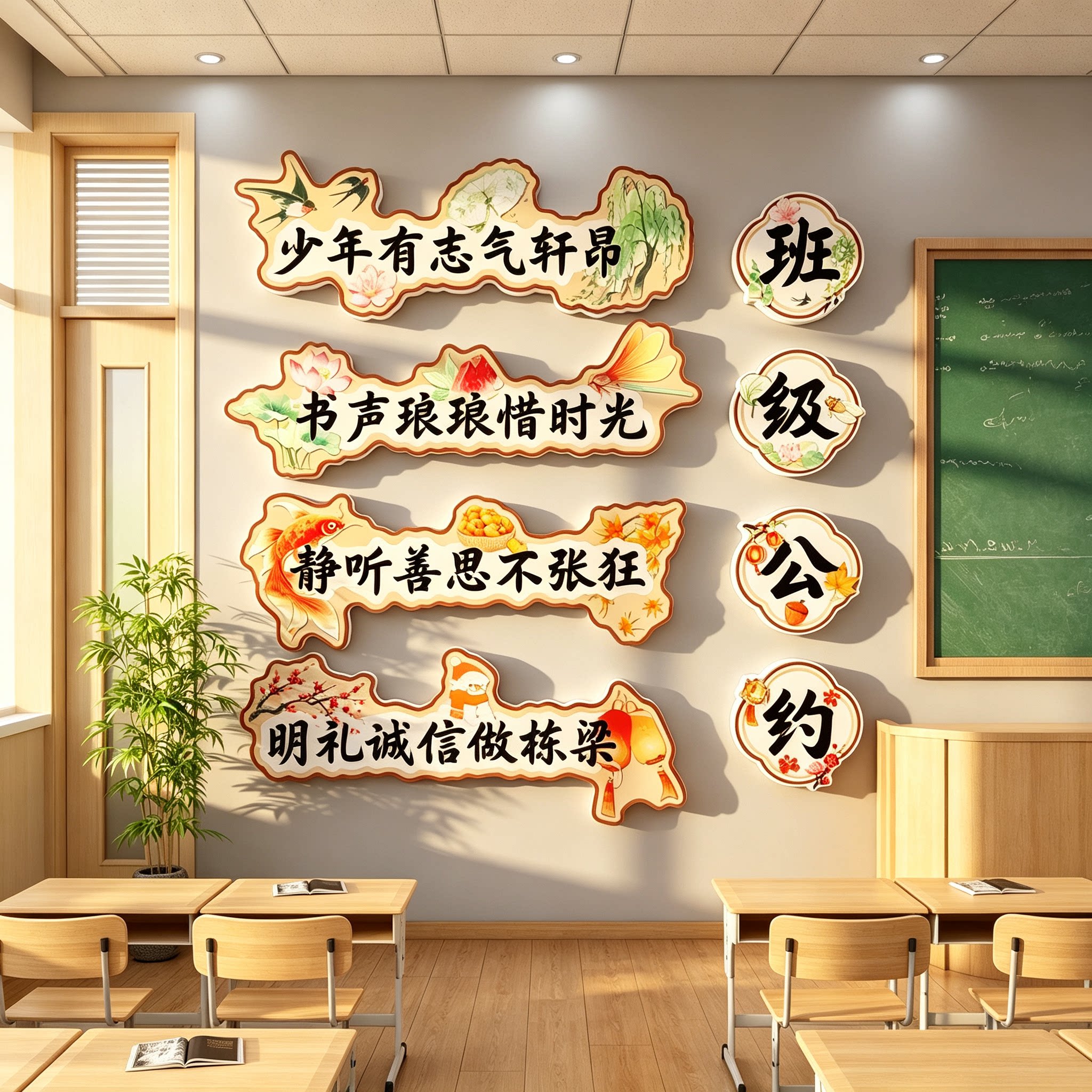 班级公约古风黑板报墙贴