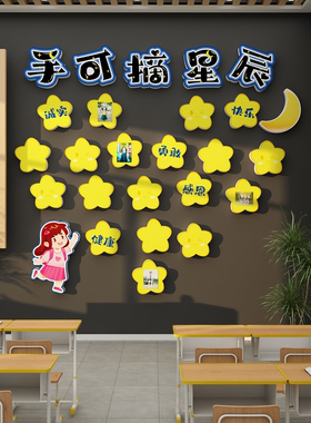 手可摘星辰墙贴面教室布置装饰黑板报班级文化小新学期毛毡中队角