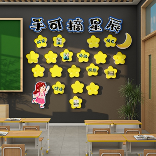 手可摘星辰墙贴面教室布置装饰黑板报班级文化小新学期毛毡中队角