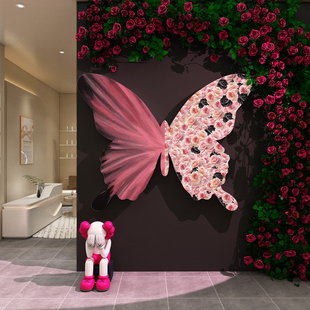 网红打卡墙面装饰美容院造背景形象拍照区氛围布置巨大型蝴蝶立体