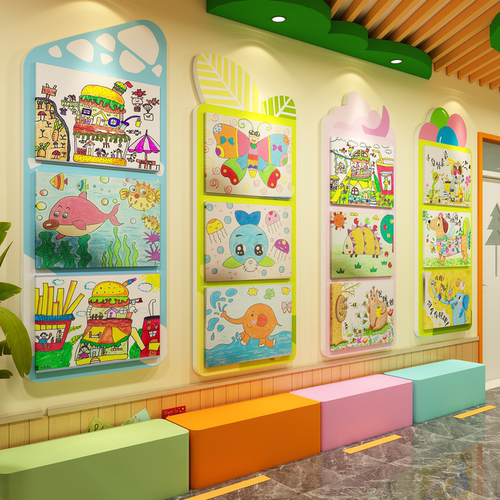幼儿园墙面装饰环创主题墙成品楼梯过道绘画美术作品展示文化墙贴