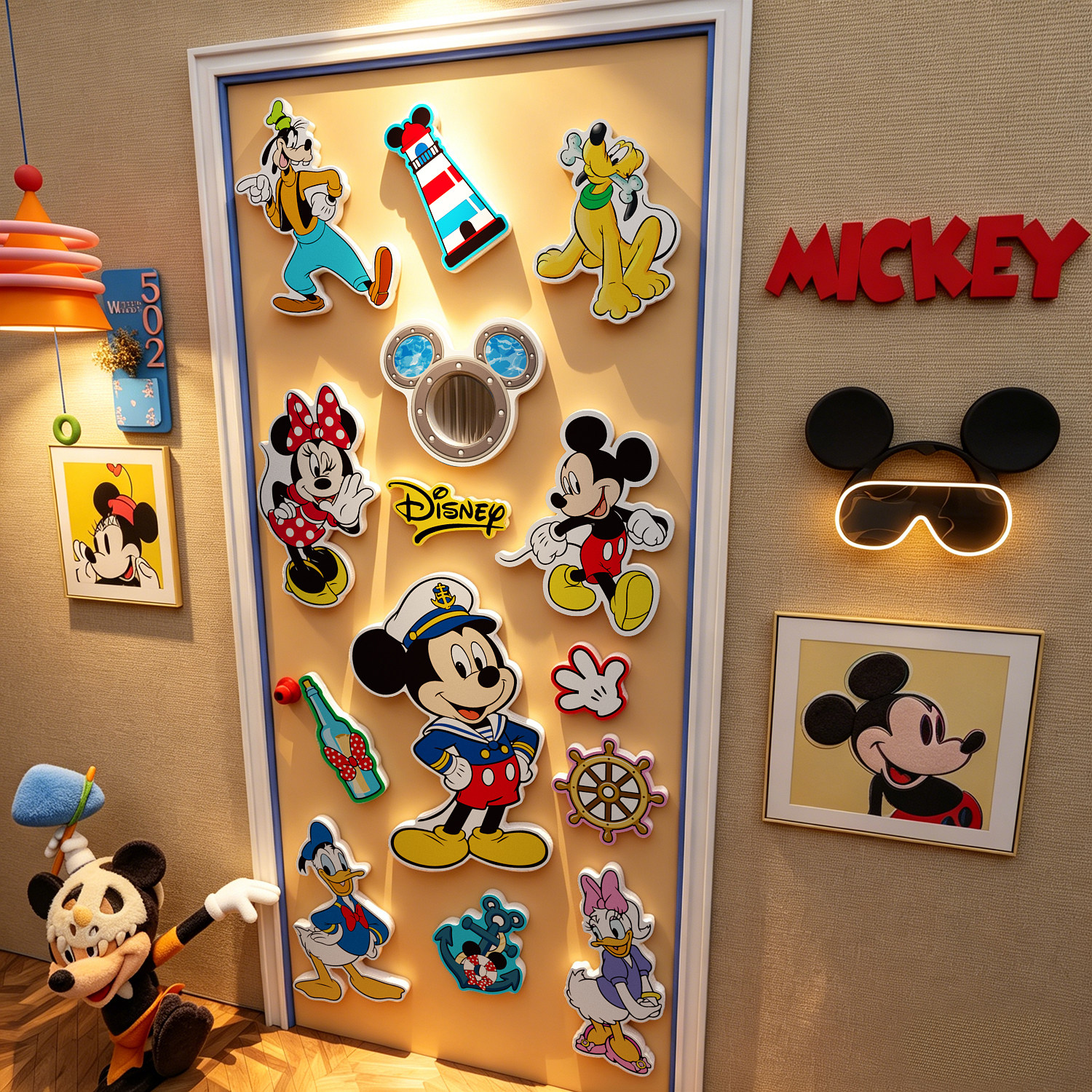 disney迪士尼邮游轮门牌贴纸米奇老鼠儿童房间布置装饰入户卧室画