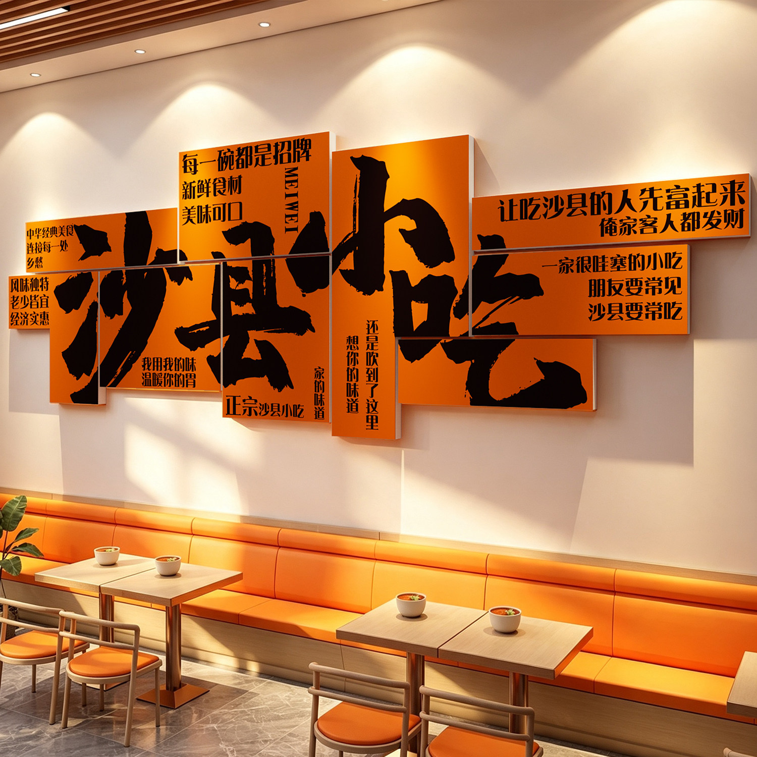 沙县小吃店防水墙贴门头氛围